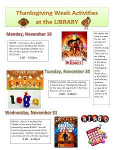 Thanksgiving week activities poster