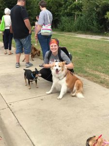 Woman and two dogs