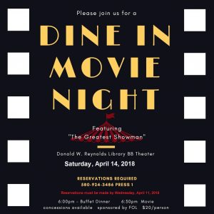 poster for dine in movie night at the library
